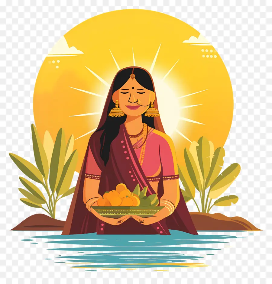 Chhath Puja，Wanita Dengan Persembahan PNG