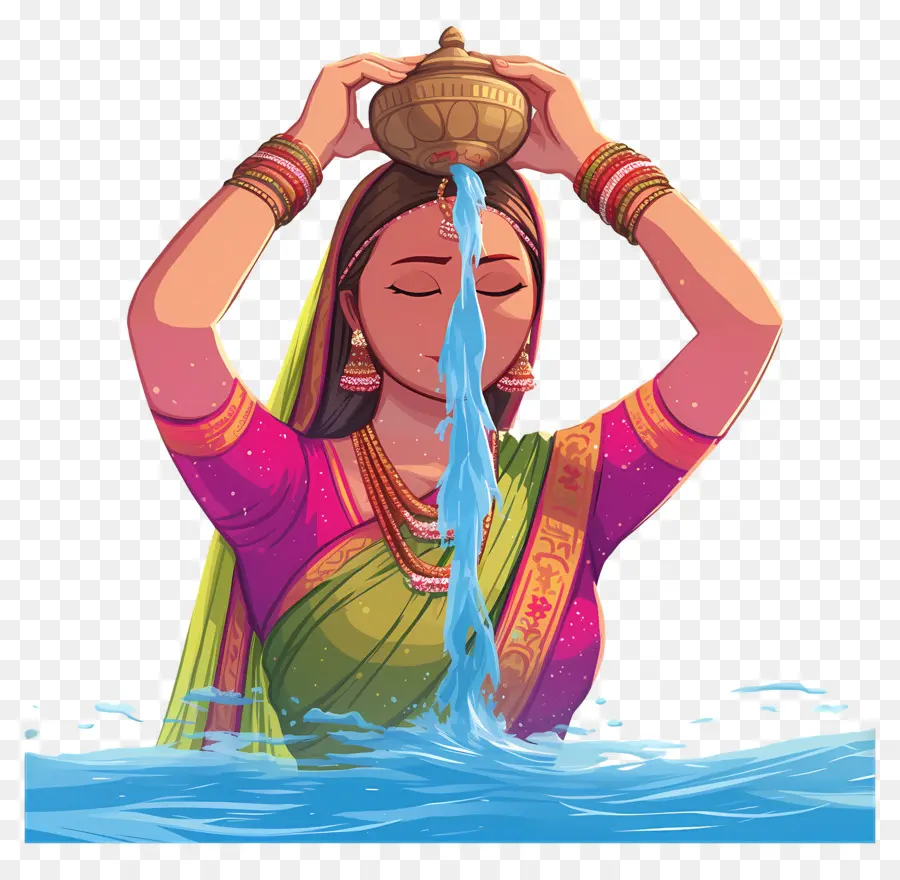 Chhath Puja，Wanita Dengan Panci Air PNG