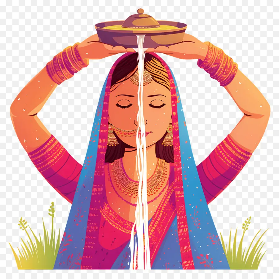 Chhath Puja，Wanita Dengan Wadah Air PNG