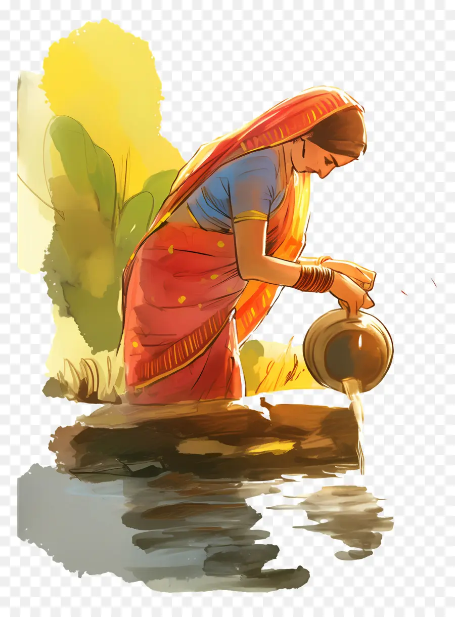 Chhath Puja，Wanita Dengan Pot PNG