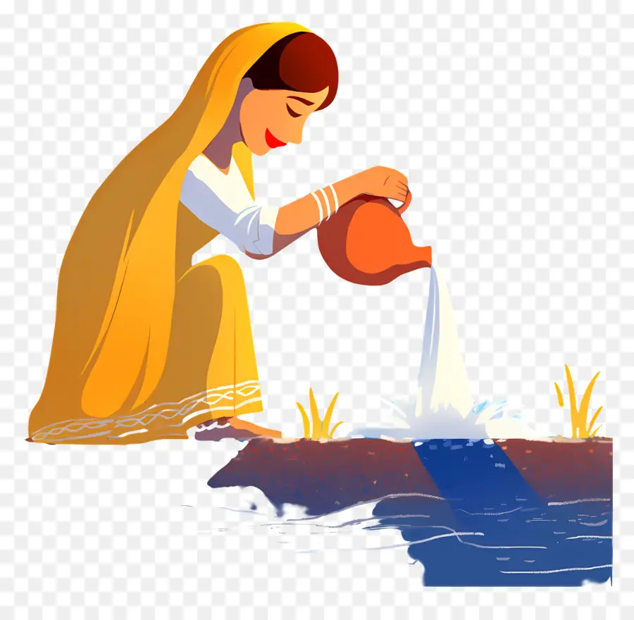 Chhath Puja，Wanita Menuangkan Air PNG