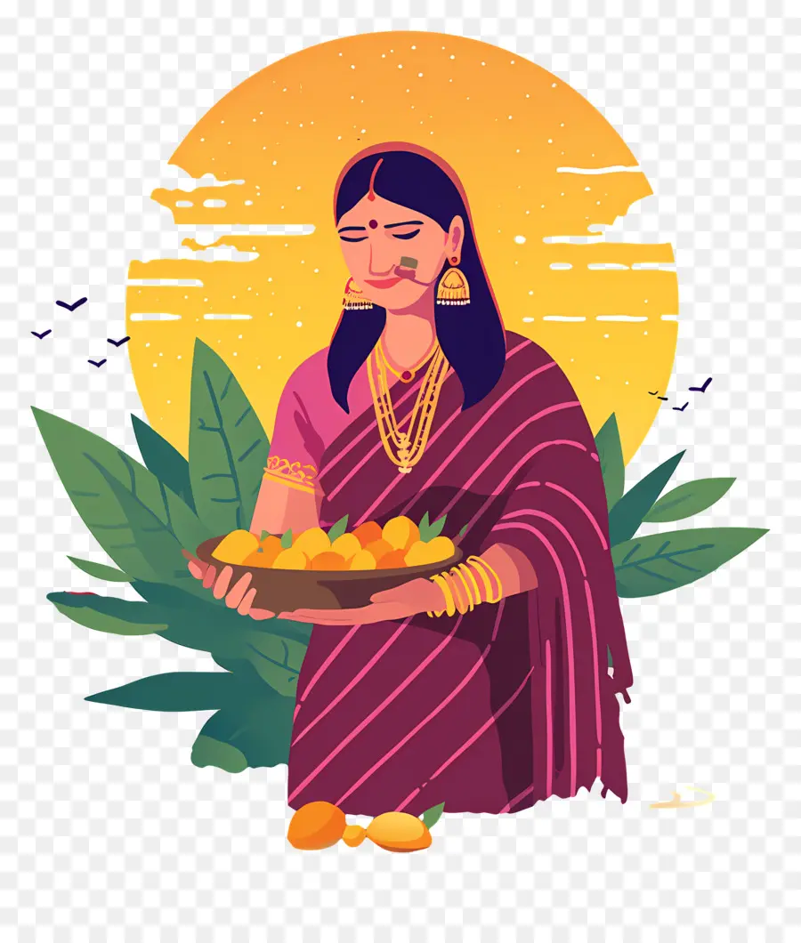 Chhath Puja，Wanita Dengan Piring Buah PNG