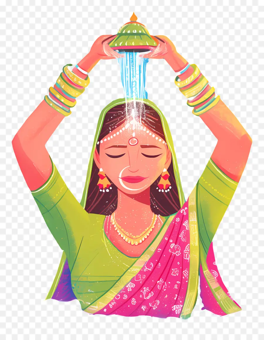 Chhath Puja，Wanita Dengan Panci Air PNG