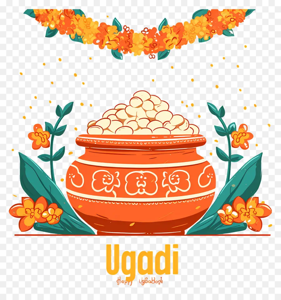 Selamat Ugadi，Pot Hias Dengan Bunga PNG