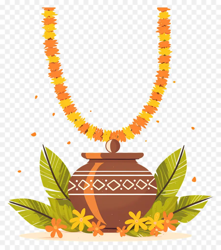 Selamat Ugadi，Pot Dekoratif Dengan Karangan Bunga PNG