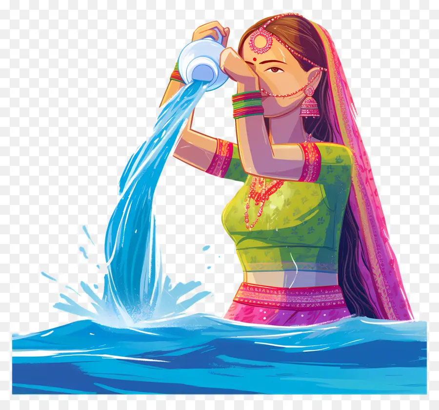 Chhath Puja，Wanita Menuangkan Air PNG