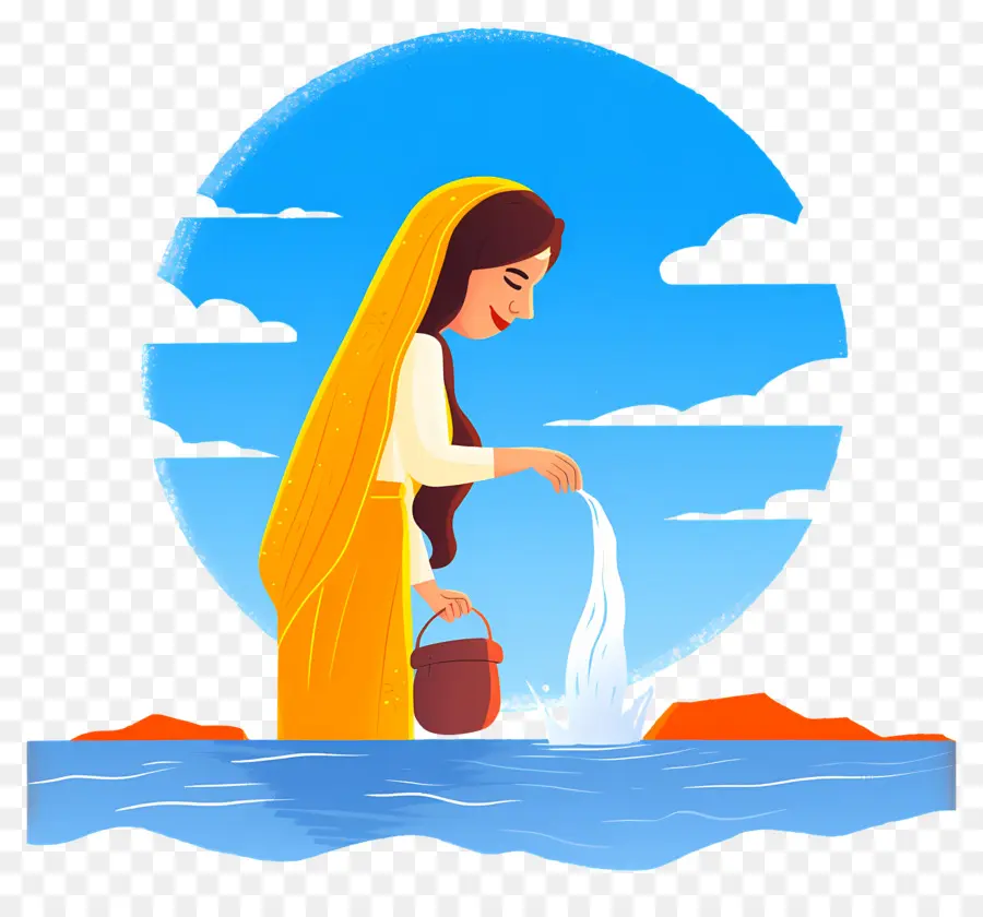 Chhath Puja，Wanita Menuangkan Air PNG