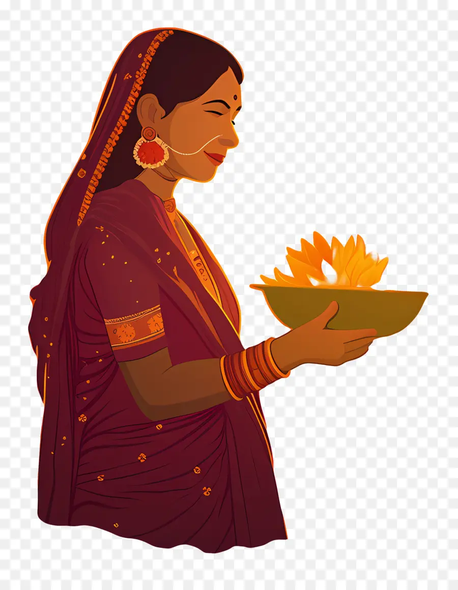 Chhath Puja，Wanita Dengan Bunga PNG