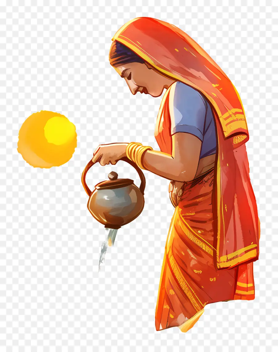 Chhath Puja，Wanita Dengan Pot PNG