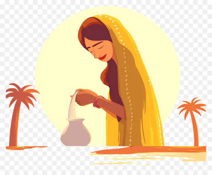 Chhath Puja，Wanita Dengan Pot PNG