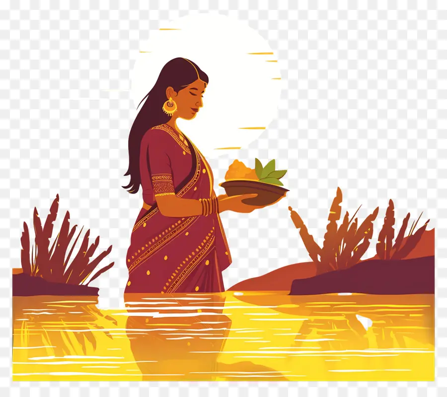 Chhath Puja，Wanita Di Air PNG