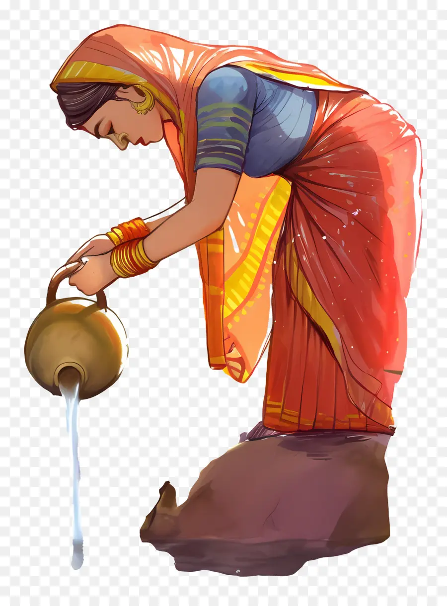 Chhath Puja，Wanita Menuangkan Air PNG