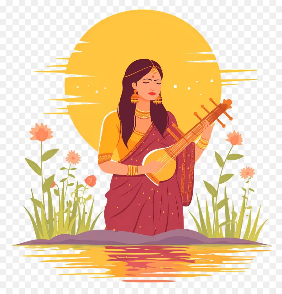 Chhath Puja，Wanita Dengan Alat Musik PNG