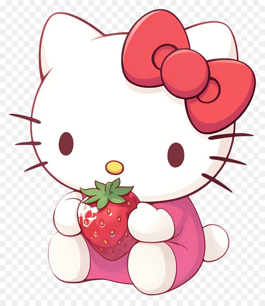 Hello Kitty Dengan Stroberi，Kucing Kartun Dengan Stroberi PNG