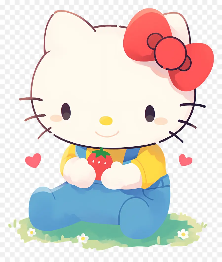 Hello Kitty Dengan Stroberi，Kucing Kartun Dengan Stroberi PNG