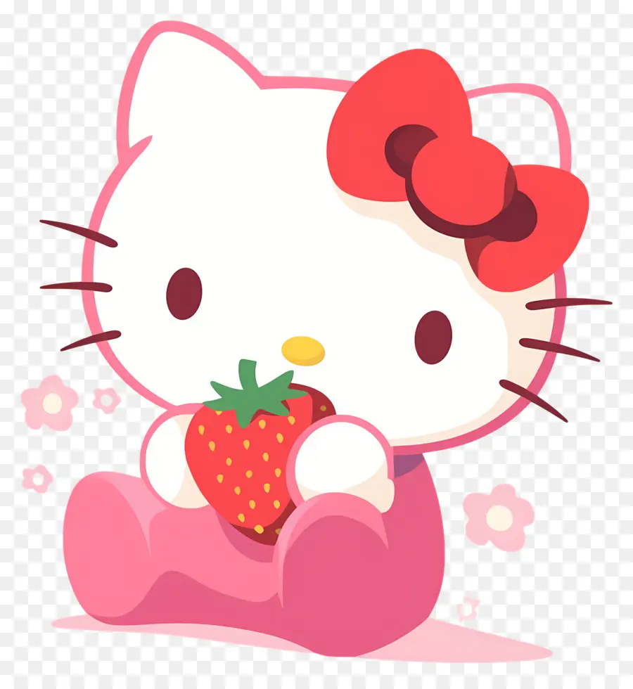 Hello Kitty Dengan Stroberi，Kucing Kartun Dengan Stroberi PNG