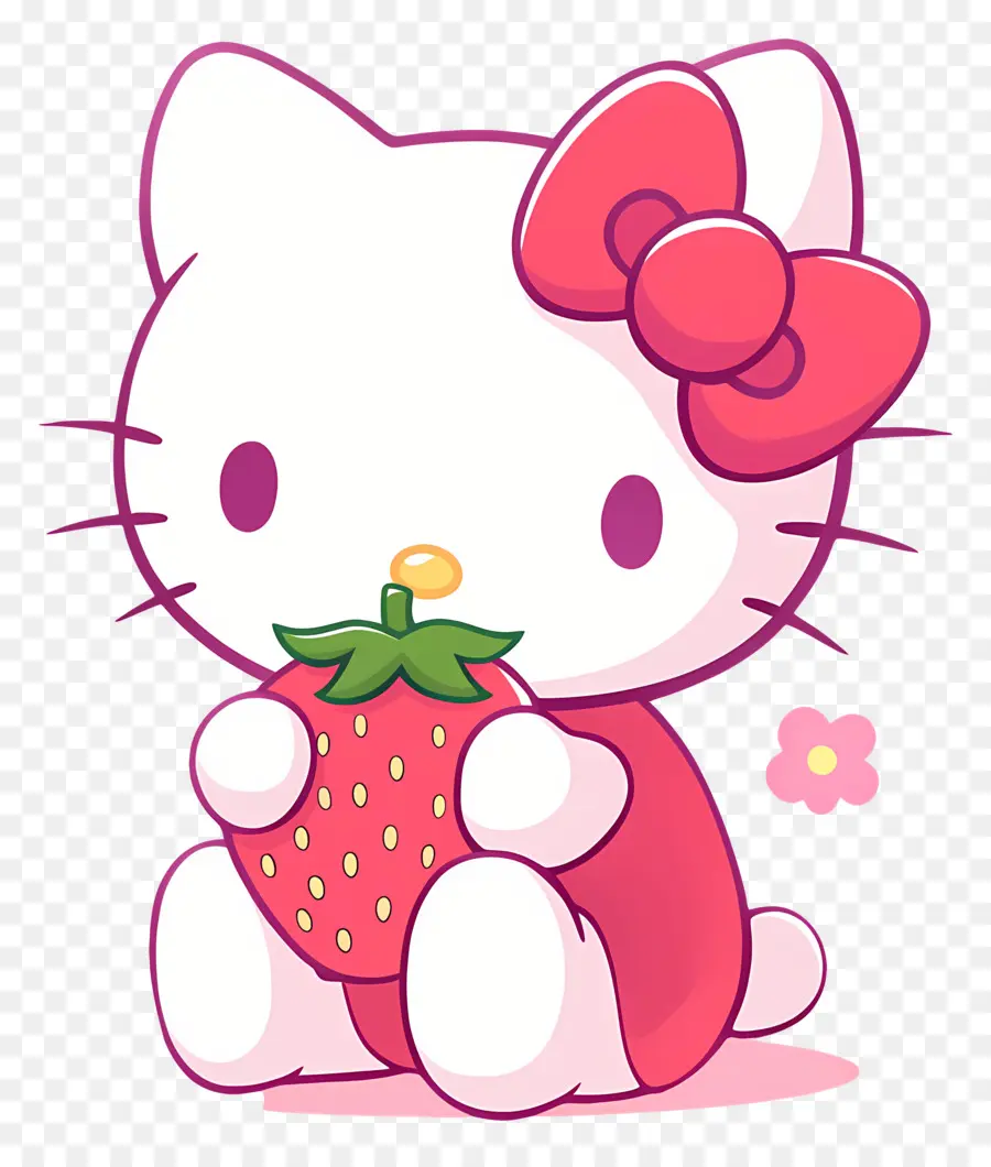 Hello Kitty Dengan Stroberi，Kucing Kartun Dengan Stroberi PNG