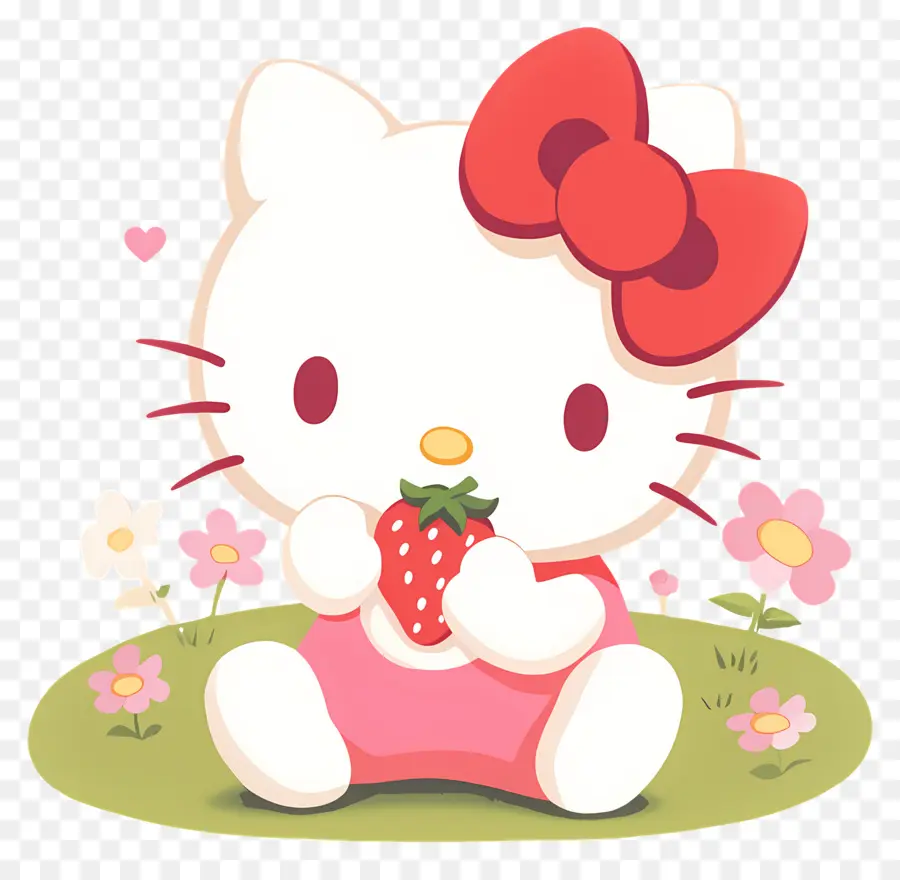 Hello Kitty Dengan Stroberi，Kucing Kartun Dengan Stroberi PNG