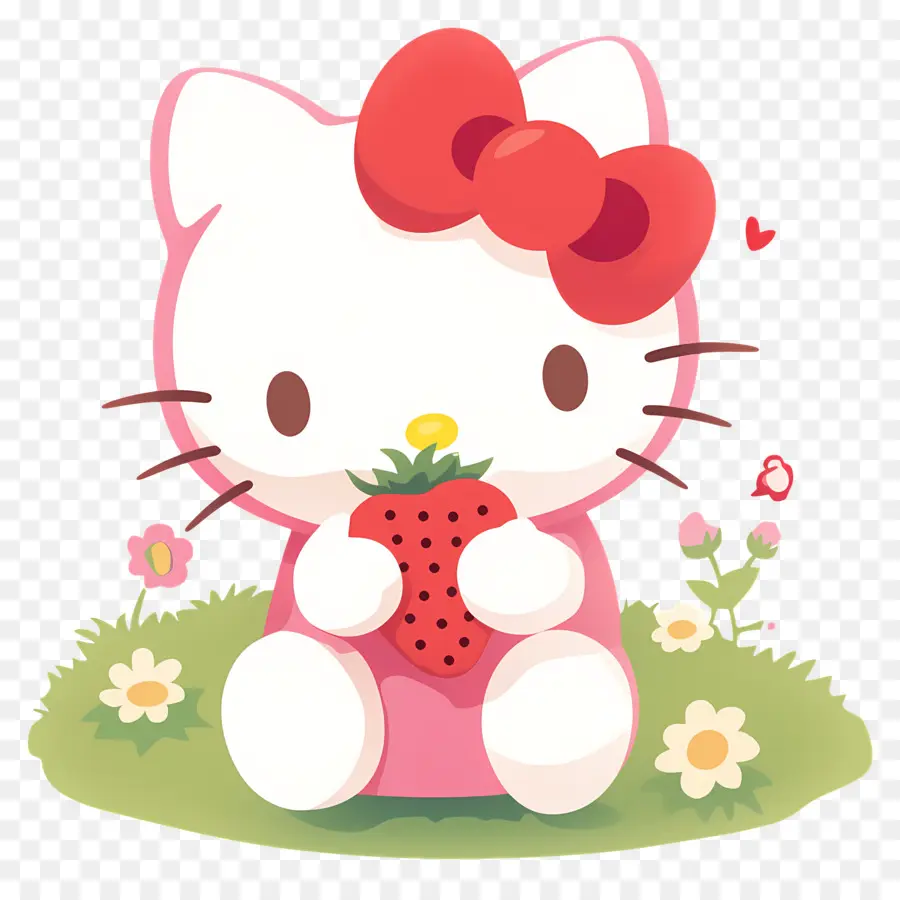 Hello Kitty Dengan Stroberi，Kucing Kartun Dengan Stroberi PNG