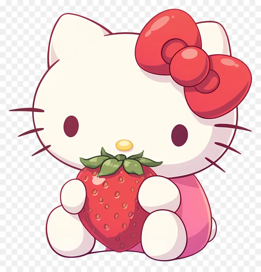 Hello Kitty Dengan Stroberi，Kucing Kartun Dengan Stroberi PNG