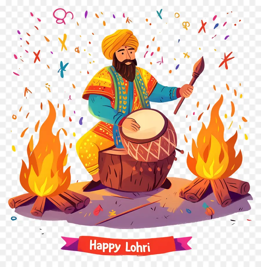 Lohri，Pria Bermain Drum PNG