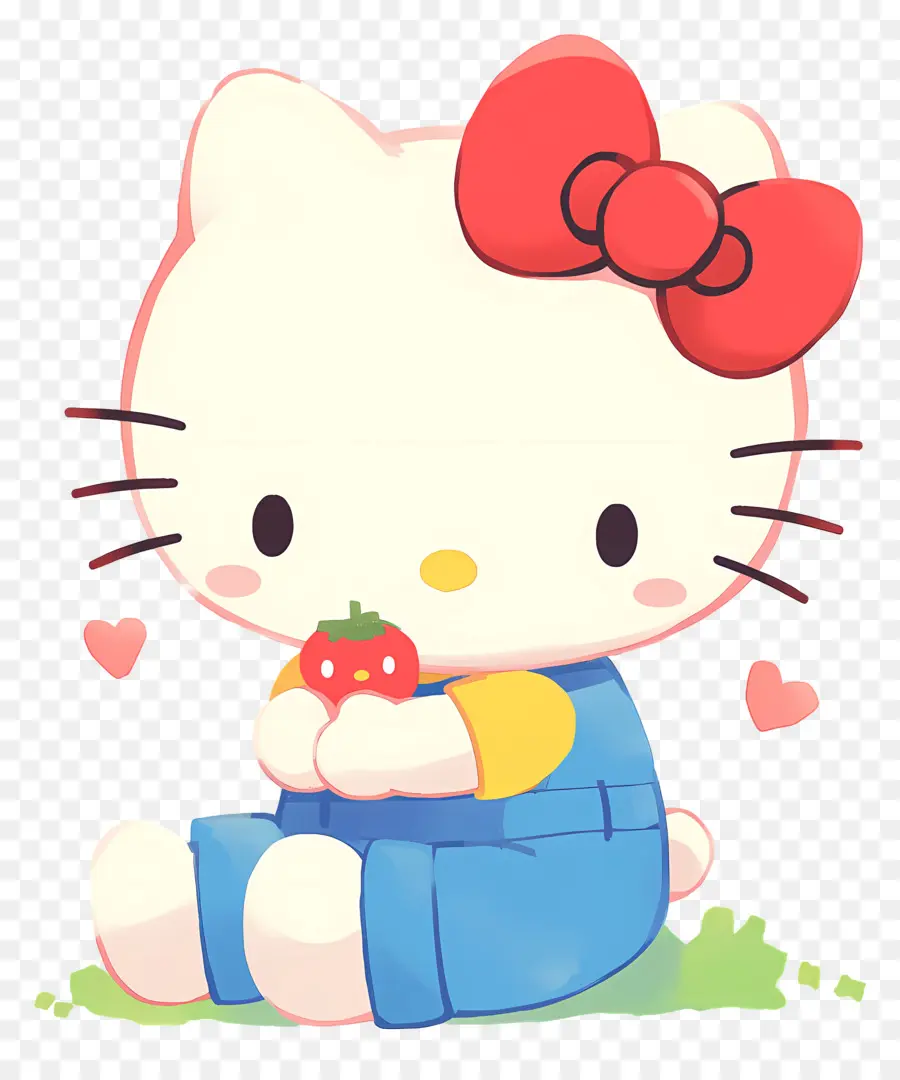 Hello Kitty Dengan Stroberi，Kucing Kartun Dengan Stroberi PNG