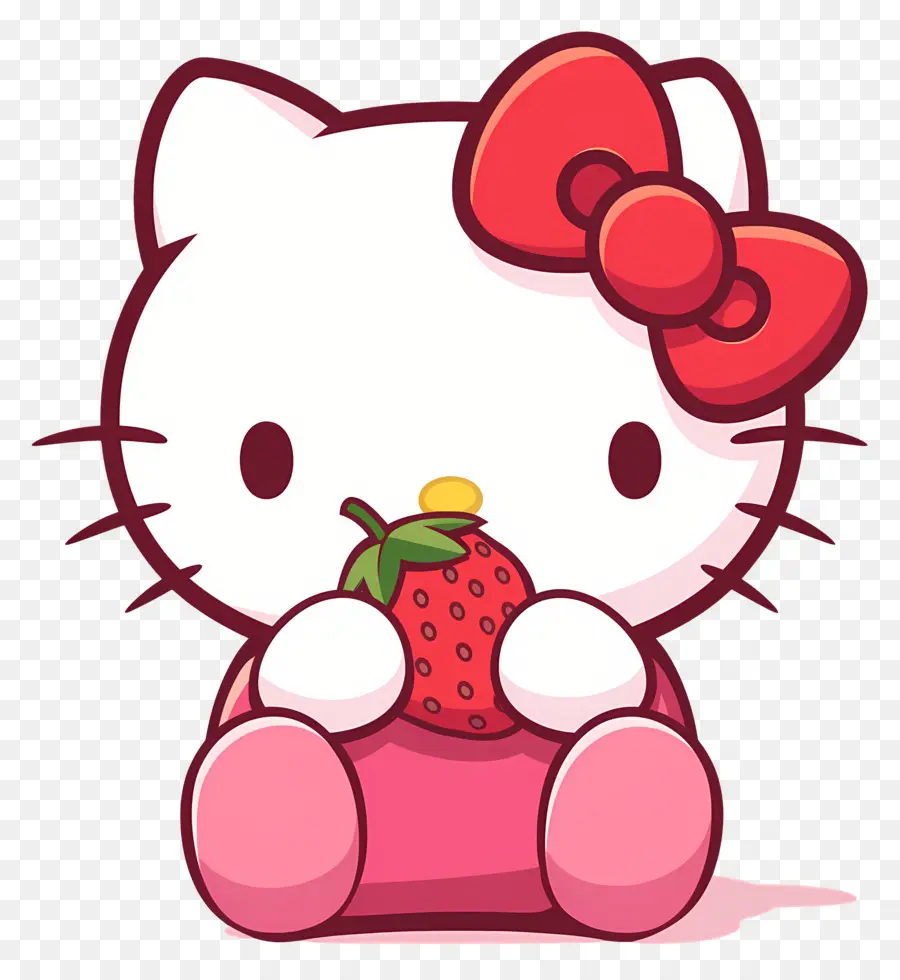 Hello Kitty Dengan Stroberi，Kucing Kartun Dengan Stroberi PNG