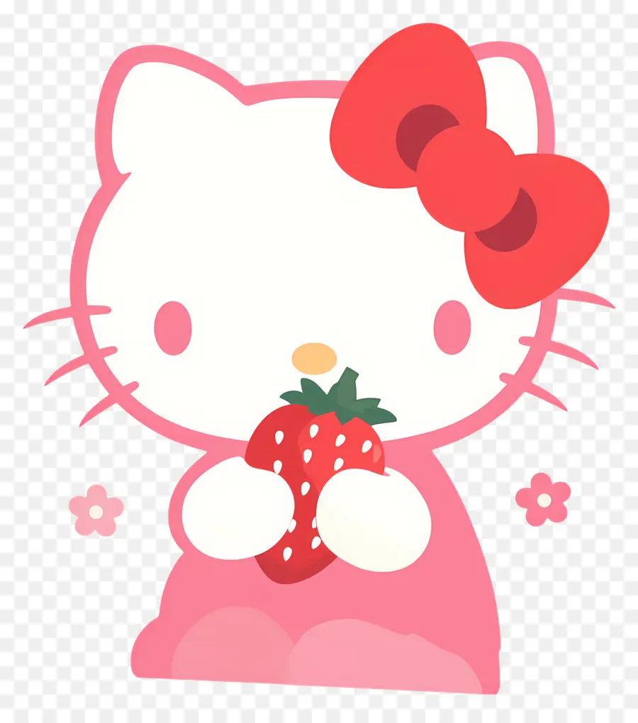 Hello Kitty Dengan Stroberi，Kucing Kartun Dengan Stroberi PNG