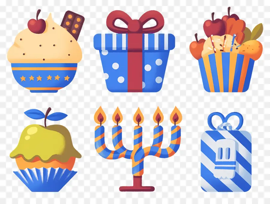 Dekorasi Hanukkah，Hadiah Dan Kue Mangkok PNG