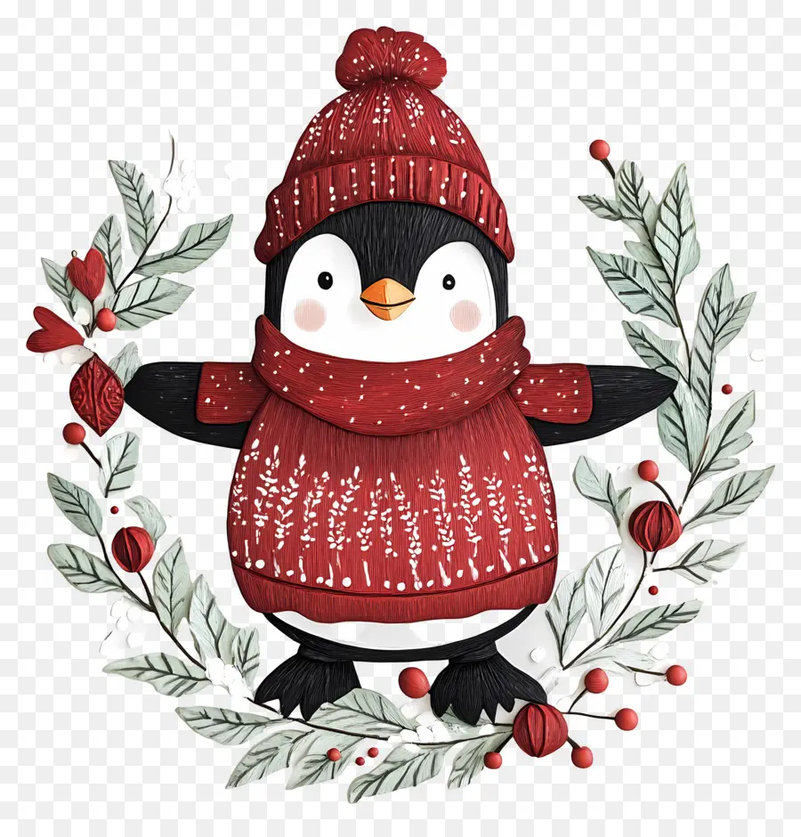 Pinguin Natal，Penguin Dengan Pakaian Musim Dingin PNG