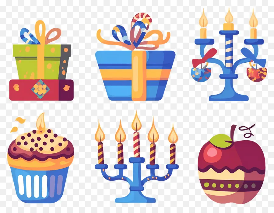 Dekorasi Hanukkah，Hadiah Dan Kue Mangkok PNG