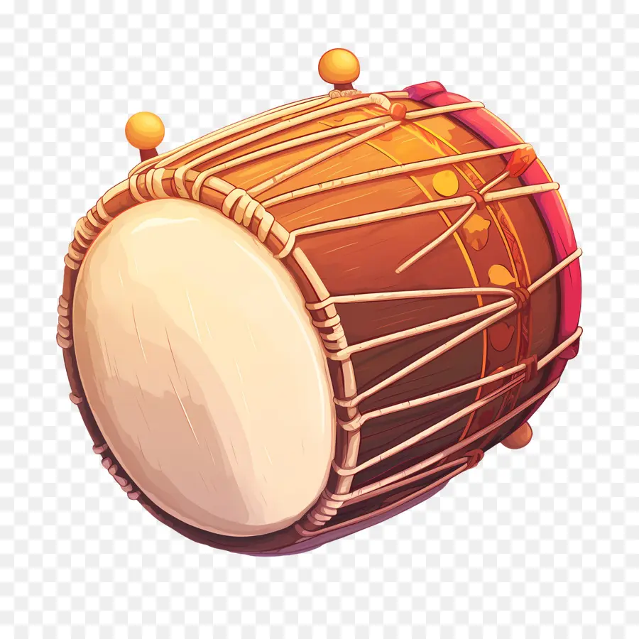 Dhol Lohri，Drum Coklat Dengan Dekorasi PNG