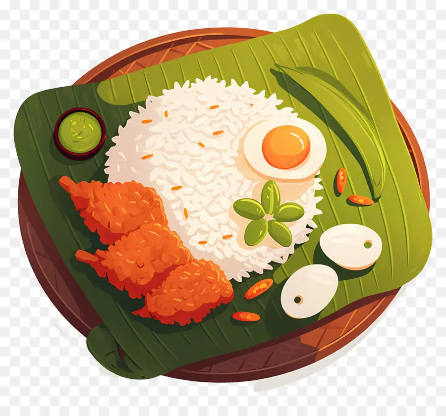 Nasi Lemak，Nasi Dan Ayam Di Daun Pisang PNG