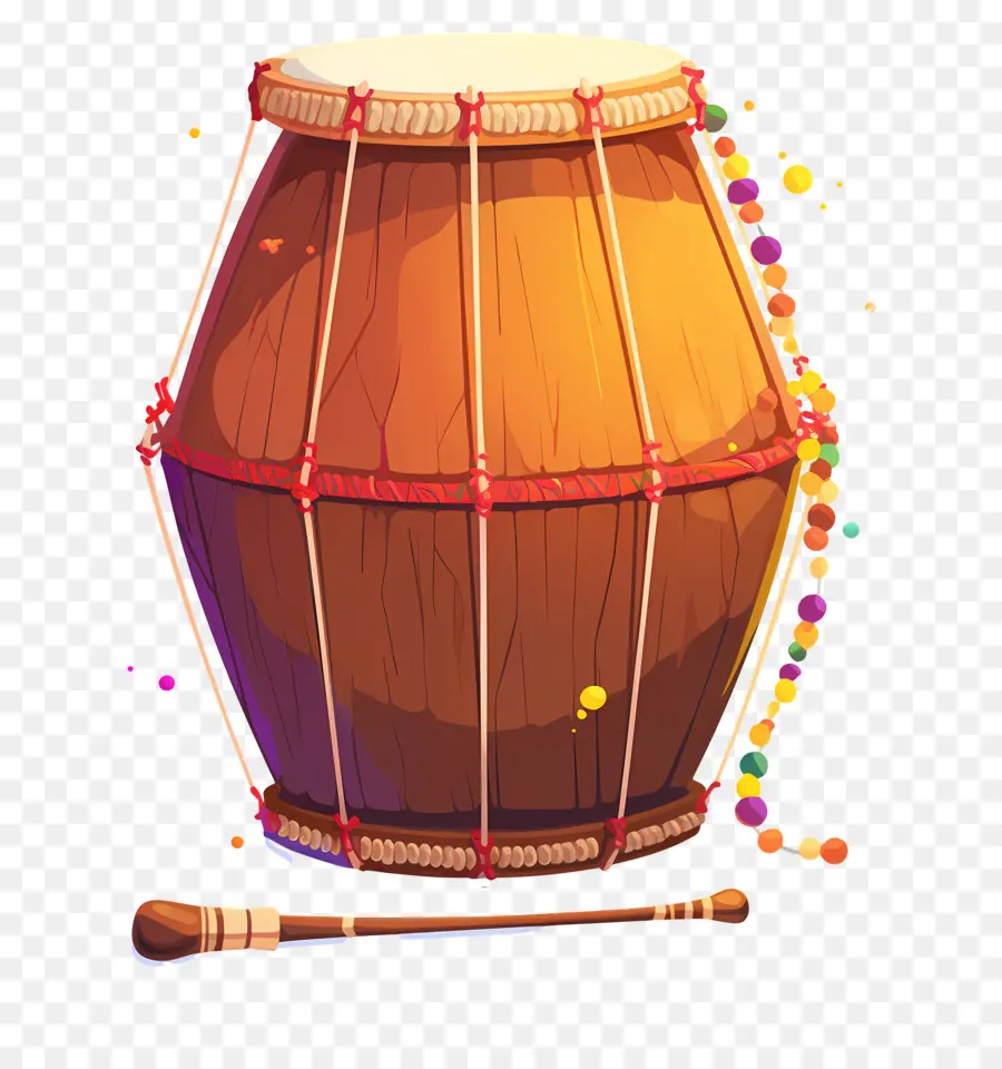 Dhol Lohri，Drum Coklat Dengan Tongkat PNG