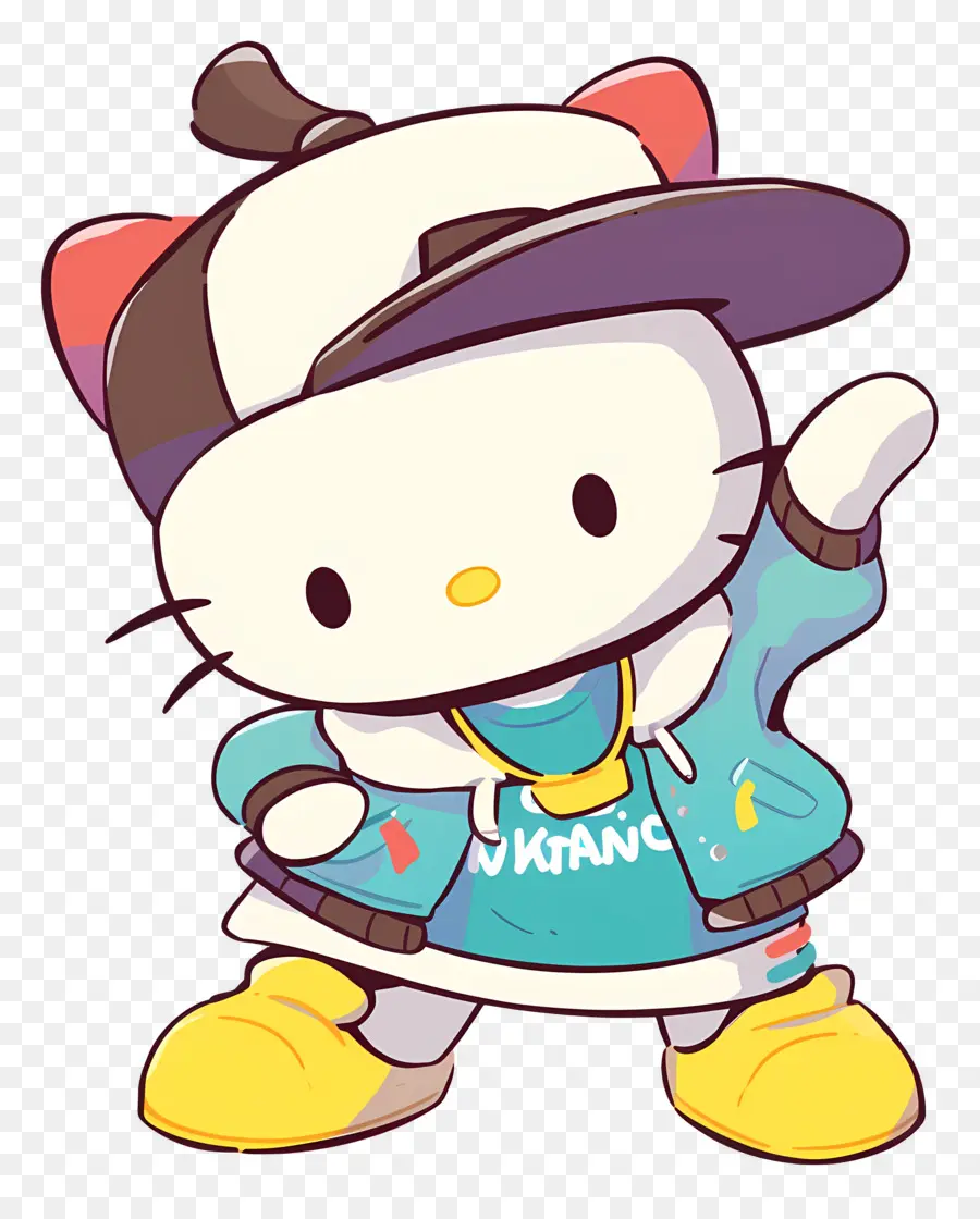 Halo Kitty，Kucing Kartun Dengan Pakaian Hip Hop PNG