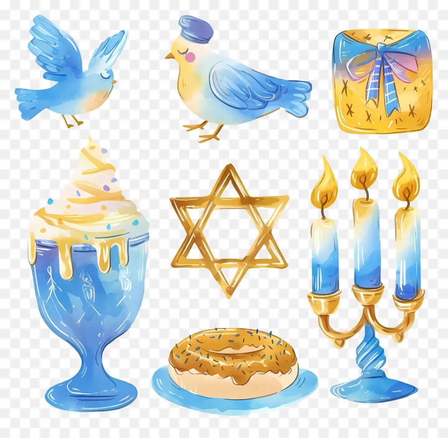 Dekorasi Hanukkah，Simbol Hanukkah Biru Dan Emas PNG