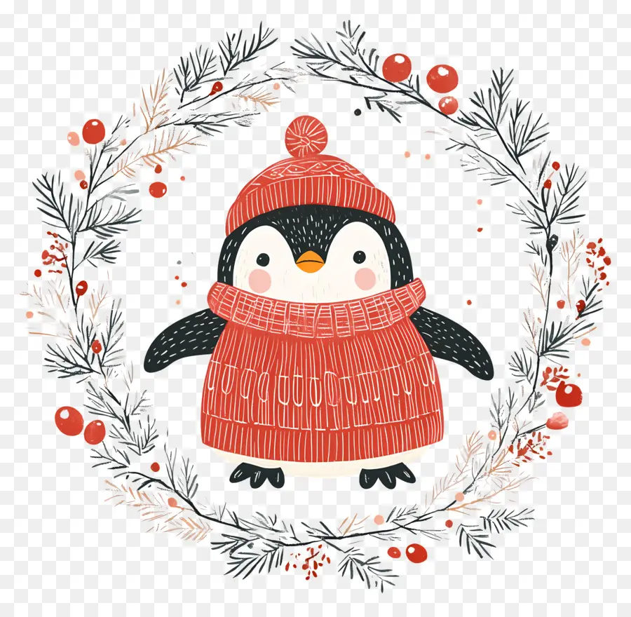 Pinguin Natal，Penguin Dengan Pakaian Musim Dingin PNG