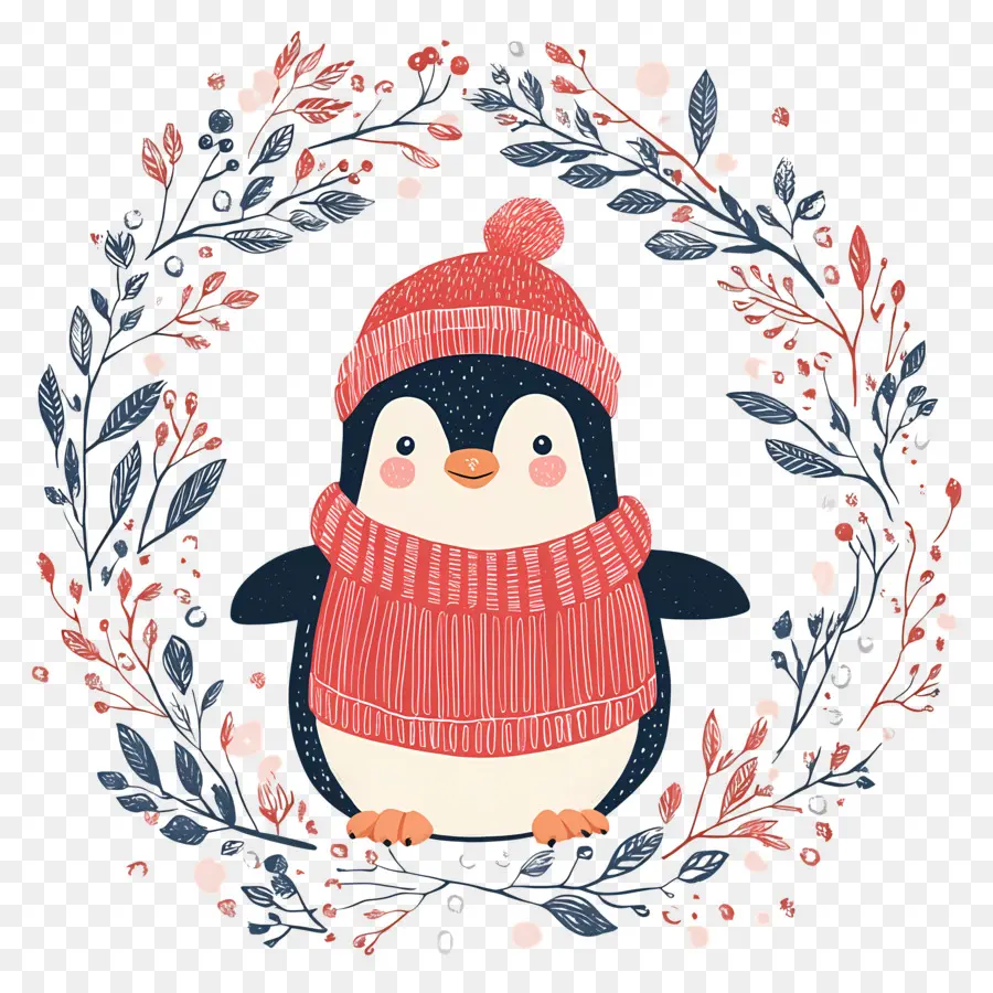 Pinguin Natal，Penguin Dengan Pakaian Musim Dingin PNG