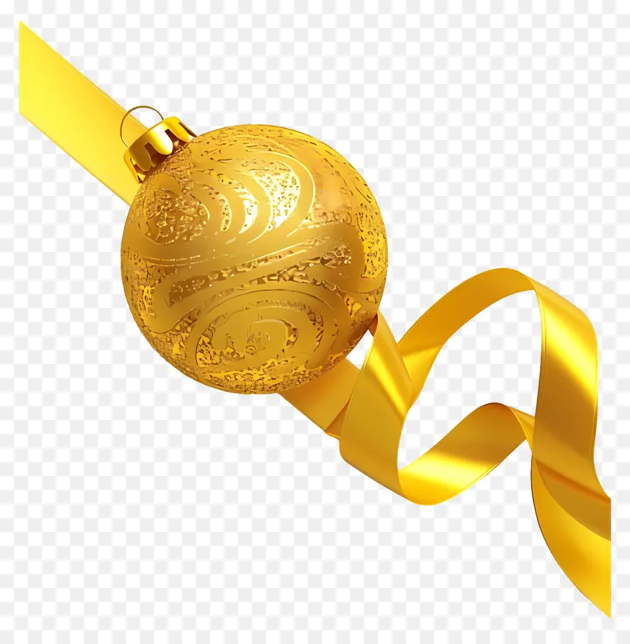 Bola Emas Natal，Ornamen Emas Dengan Pita PNG