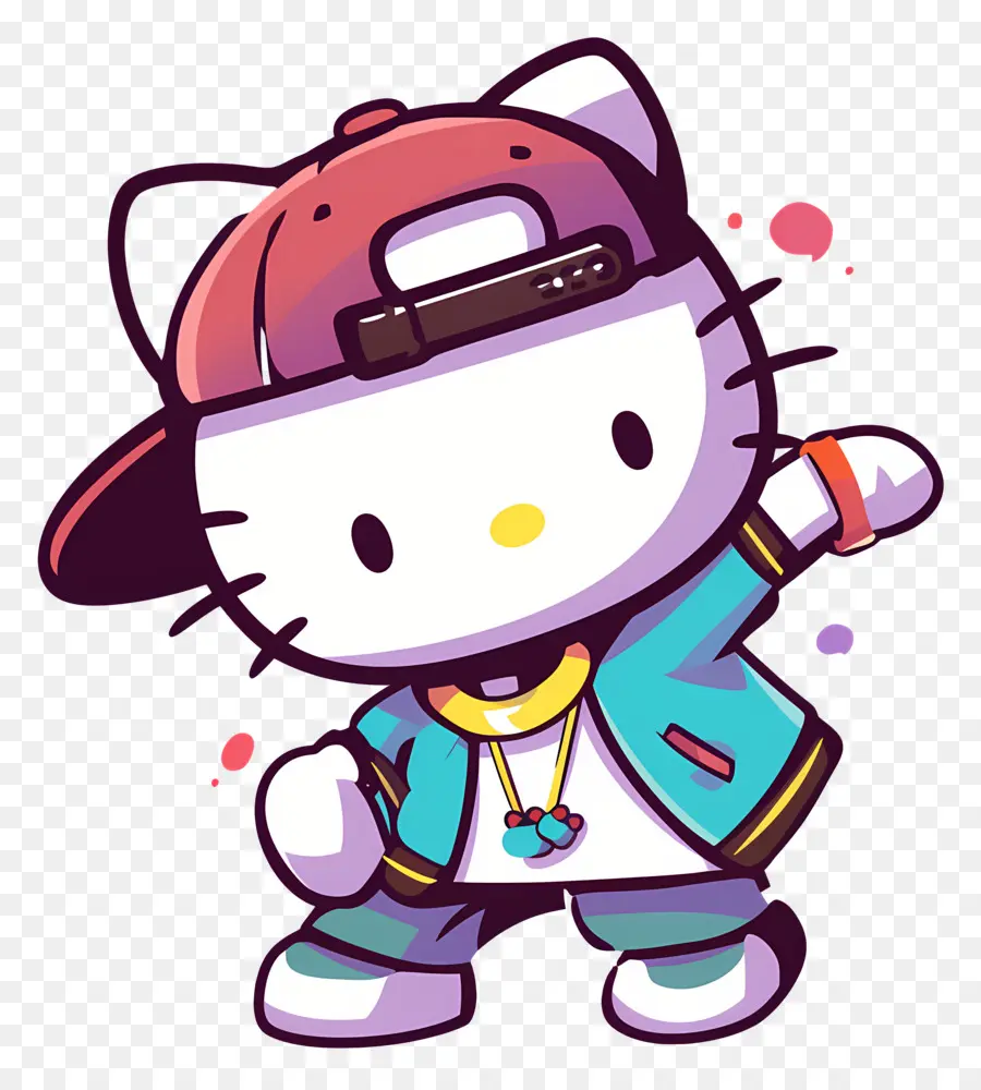 Halo Kitty，Kucing Kartun Dengan Pakaian Hip Hop PNG