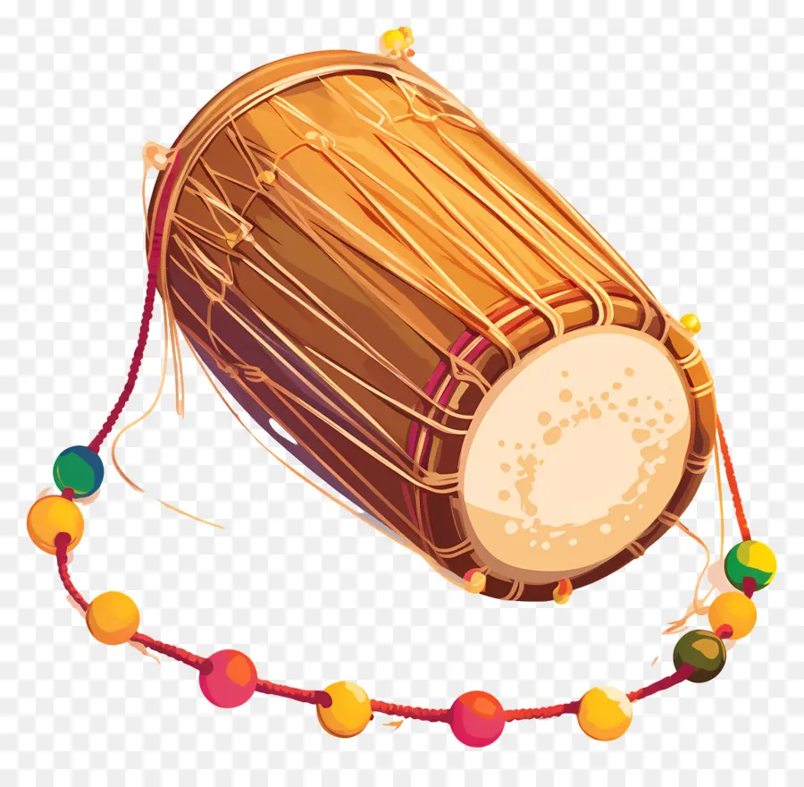 Dhol Lohri，Drum Coklat Dengan Manik Manik PNG