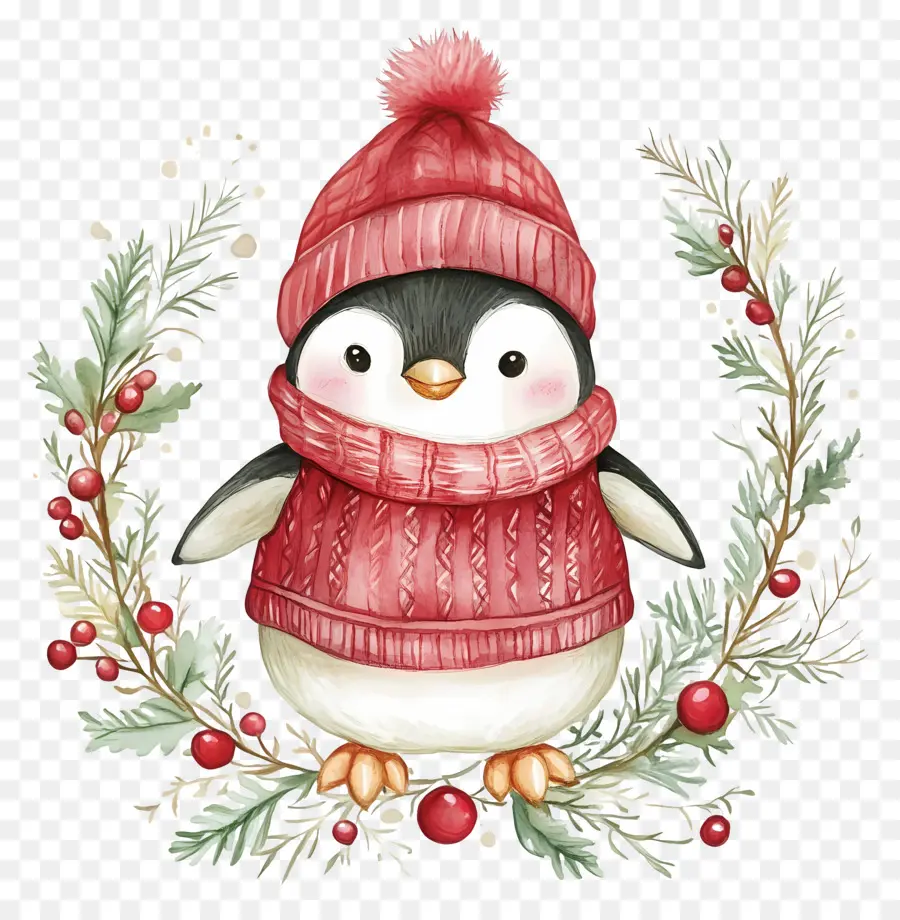 Pinguin Natal，Penguin Dengan Pakaian Musim Dingin PNG