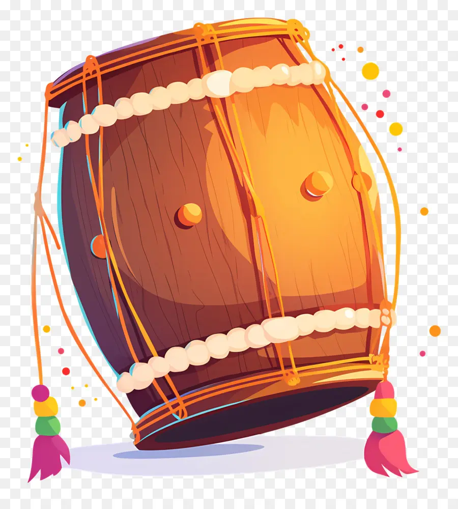 Dhol Lohri，Drum Coklat Dengan Dekorasi PNG