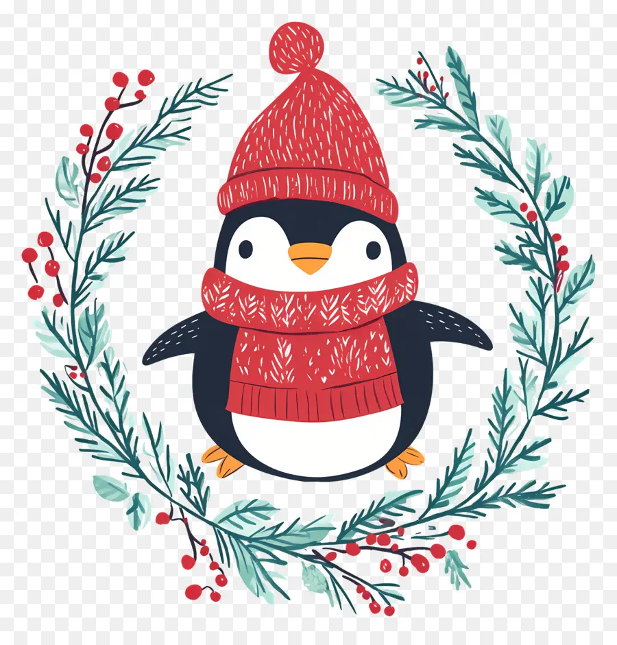 Pinguin Natal，Penguin Dengan Pakaian Musim Dingin PNG