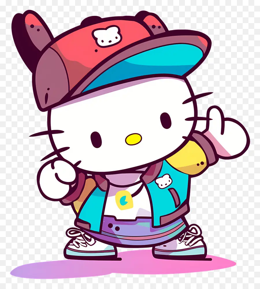 Halo Kitty，Kucing Kartun Dengan Pakaian Hip Hop PNG