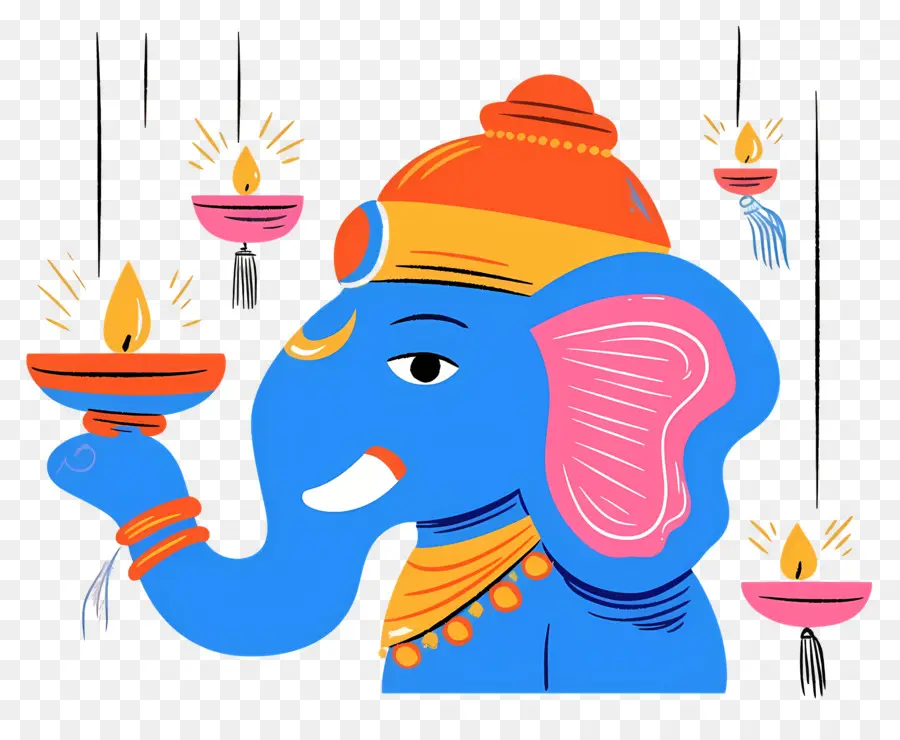 Ganesa Chaturthi，Kepala Gajah Dengan Lampu PNG