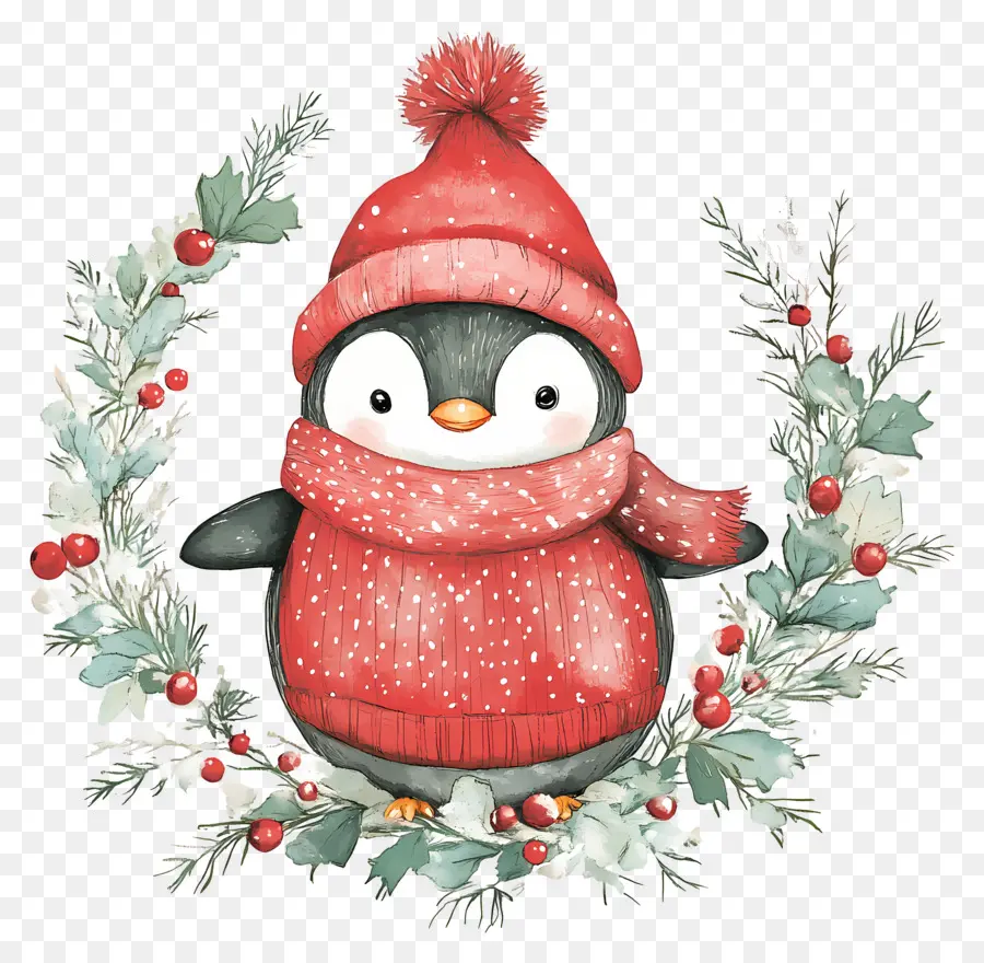 Pinguin Natal，Penguin Dengan Pakaian Musim Dingin PNG