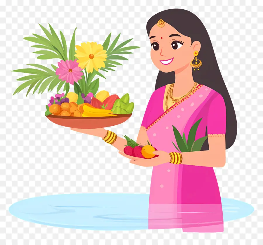 Chhath Puja，Wanita Dengan Piring Buah PNG