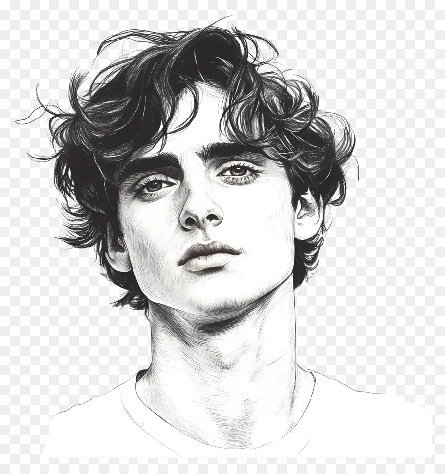 Timothee Chalamet，Potret Hitam Putih PNG