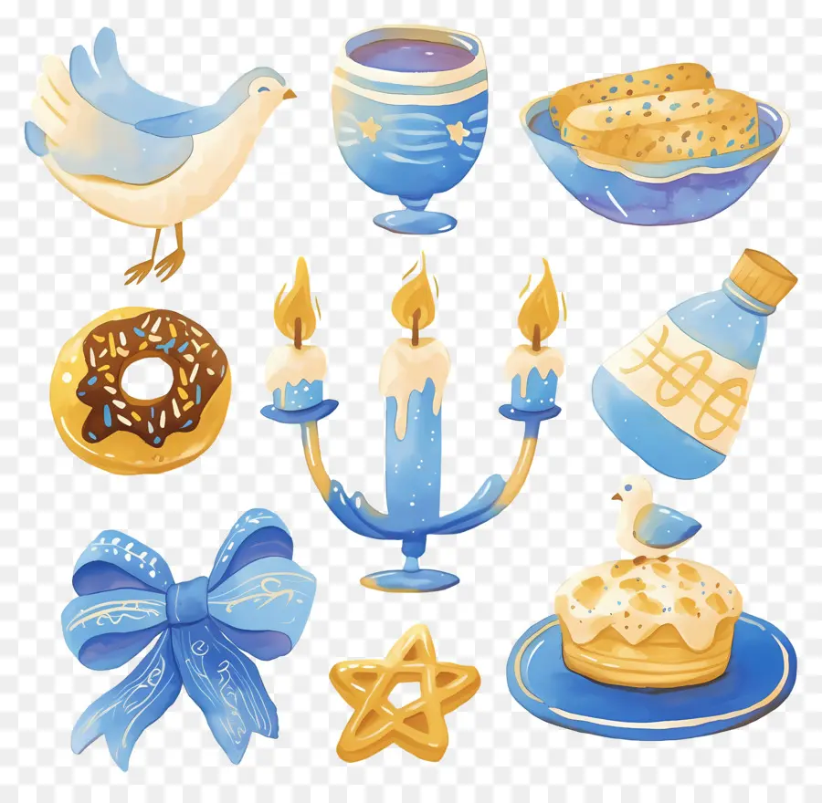 Dekorasi Hanukkah，Barang Hanukkah Biru Dan Emas PNG